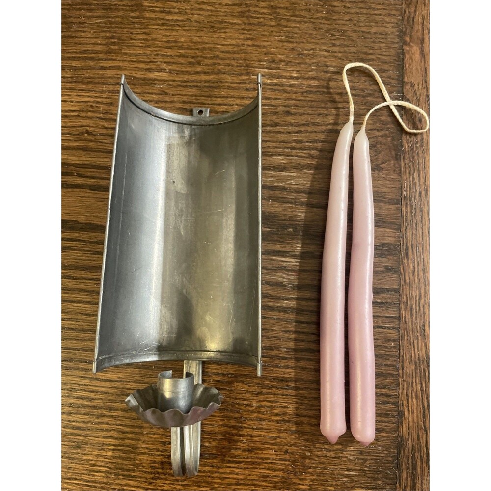 VINTAGE Tin Candle Sconce Primitive Wall Light Farmhouse Colonial Decor Candles